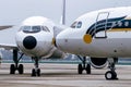 Close up airplane front in the airport