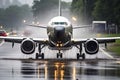 Close-up of airplane taking off showing intricate details and dynamics of aeroengineering Royalty Free Stock Photo