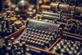 A close-up of Alan TuringÃ¢â¬â¢s iconic Enigma machine, showcasing intricate details and warm lighting Royalty Free Stock Photo