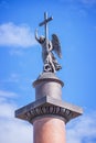 Close up of Alexander column, in St Petersburg, Russia