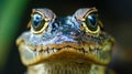Close Up of Alligator Face, Brown and Green Scales, Dark Background Royalty Free Stock Photo