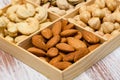 Close-up of almonds in a wooden box Royalty Free Stock Photo