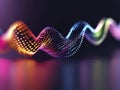 A close-up of alphabet letters transitioning into dynamic, flowing sound waves.