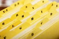 Close up of alphabetical index cards in box Royalty Free Stock Photo