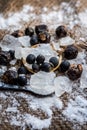 Close up of alum, potassium aluminium sulfate and soap nut,Sapindus ingredients of a traditional tooth paste for toothache and