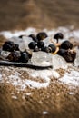 Close up of alum, potassium aluminium sulfate and soap nut,Sapindus ingredients of a traditional tooth paste for toothache and