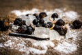 Close up of alum, potassium aluminium sulfate and soap nut,Sapindus ingredients of a traditional tooth paste for toothache and