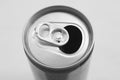 Close up of aluminum can on a top view, soda can white and black. Open can Royalty Free Stock Photo