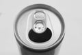 Close up of aluminum can on a top view, soda can white and black. Open can Royalty Free Stock Photo