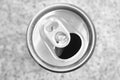 Close up of aluminum can on a top view, soda can white and black. Open can Royalty Free Stock Photo