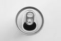 Close up of aluminum can on a top view, soda can white and black. Open can
