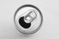 Close up of aluminum can on a top view, soda can white and black. Open can Royalty Free Stock Photo