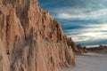 Close-up of the Amazing bentonite clay formations of Cathedral Gorge State Park at Sunset in Nevada Royalty Free Stock Photo