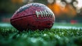 Close-Up of American Football on the Field at Night Royalty Free Stock Photo