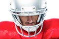 Close-up of American football player in red jersey looking down Royalty Free Stock Photo