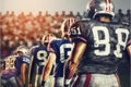 Close-up american football team boys in sport stadium.