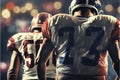 Close-up american football team boys in sport stadium.