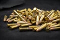Close up of .22 ammunition on black background , .22 LR bullets Royalty Free Stock Photo