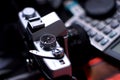 Close up of analog film camera  Selective focus of shallow depth of field at shutter speed dial Royalty Free Stock Photo