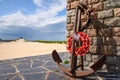 Close up of the anchor with poppies at the end of The Operation Dynamo Memorial to Allied Forces in Dunkirk