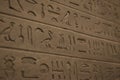 Close-up of ancient Egyptian hieroglyphics carved on a stone wall Royalty Free Stock Photo