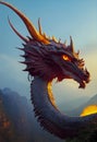 Close up of an Ancient Fierce Fire Dragon with Burning Eyes Royalty Free Stock Photo