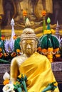 Ancient gold seated buddha image at Wat Phra That Hariphunchai woramahawihan in Lamphun of Thailand