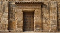 Ancient Mesopotamian wooden doors in a stone wall