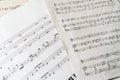 a close up ancient old paper sheet with music notes, classic culture arts Royalty Free Stock Photo