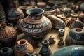 close-up of ancient pottery symbols and inscriptions