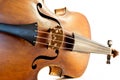 Close-up of an ancient violin at a white background