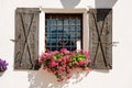 Window with Wrought Iron Security Bars and Metal Shutters - Friuli Italy Royalty Free Stock Photo