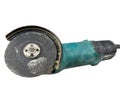 Close-up of angle grinder with worn cutting disc isolated on white background. Royalty Free Stock Photo
