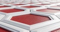 Abstract Geometric Pattern of White Hexagons with Red Perforated Grid Interior background texture Royalty Free Stock Photo