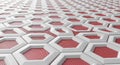Geometric Hexagonal Pattern with White Frames and Red Mesh Background abstract Royalty Free Stock Photo