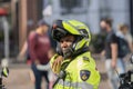 Close Up Of A Angry Police Motor Man At Amsterdam The Netherlands 20-9-2020