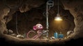 Close-up animation of underground exploration by mole geologist discovering resources in subterranean environments