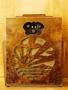 Close-up of antique Art Deco wooden table radio