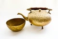 Close up antique brass tea set on white background. The antique collection Royalty Free Stock Photo