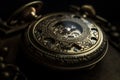 a close up of an antique pocket watch on a chain