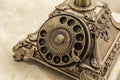 Close up of antique telephone with classical. Royalty Free Stock Photo