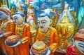 Wooden bhikkhu monks, Bogyoke Aung San Market, Yangon, Myanmar Royalty Free Stock Photo