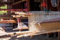 Close-up of Antique wooden Loom in terrace thai house Royalty Free Stock Photo