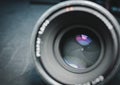 Close-up of the aperture blades of a movie lens. Royalty Free Stock Photo