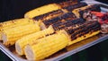 Close up of appetizing grilled sweet corn on the bbq grill.