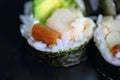 close-up of appetizing piece of sushi