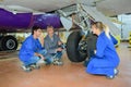 Close up apprentices under aircraft