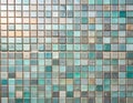 Close Up of Aqua Blue Green Square Mosaic Tile Pattern Texture Royalty Free Stock Photo