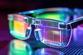 close-up of ar glasses with colorful hologram