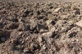 Close up of arable land soil recently ploughed for new season